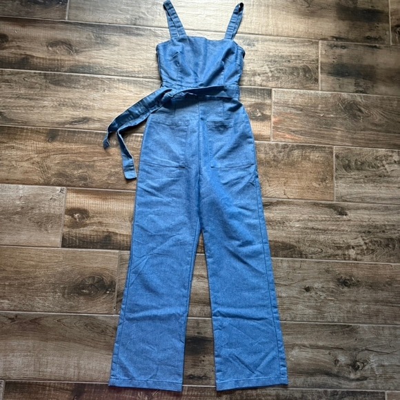 Cotton On 91 Wide Leg Belted‎ Casual Denim Jumpsuit, Blue, 00 - Picture 1 of 12